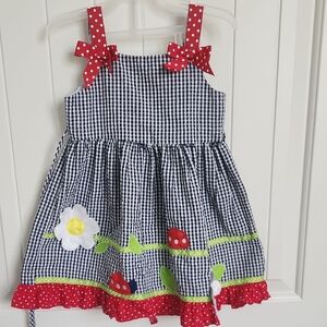 Rare Editions, Polka Dot Gingham Kids Dress - Red and Blue